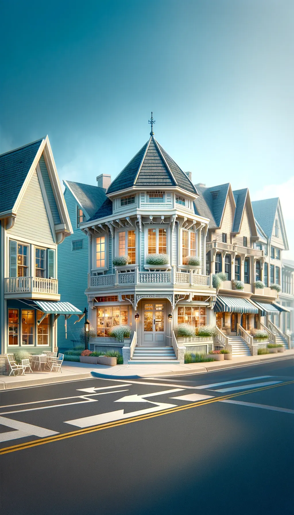 DALLE 2024-04-29 103734 - Transform the scene from the uploaded picture to match the cottage-like 3-story architecture style suitable for a high-end affluent small town like