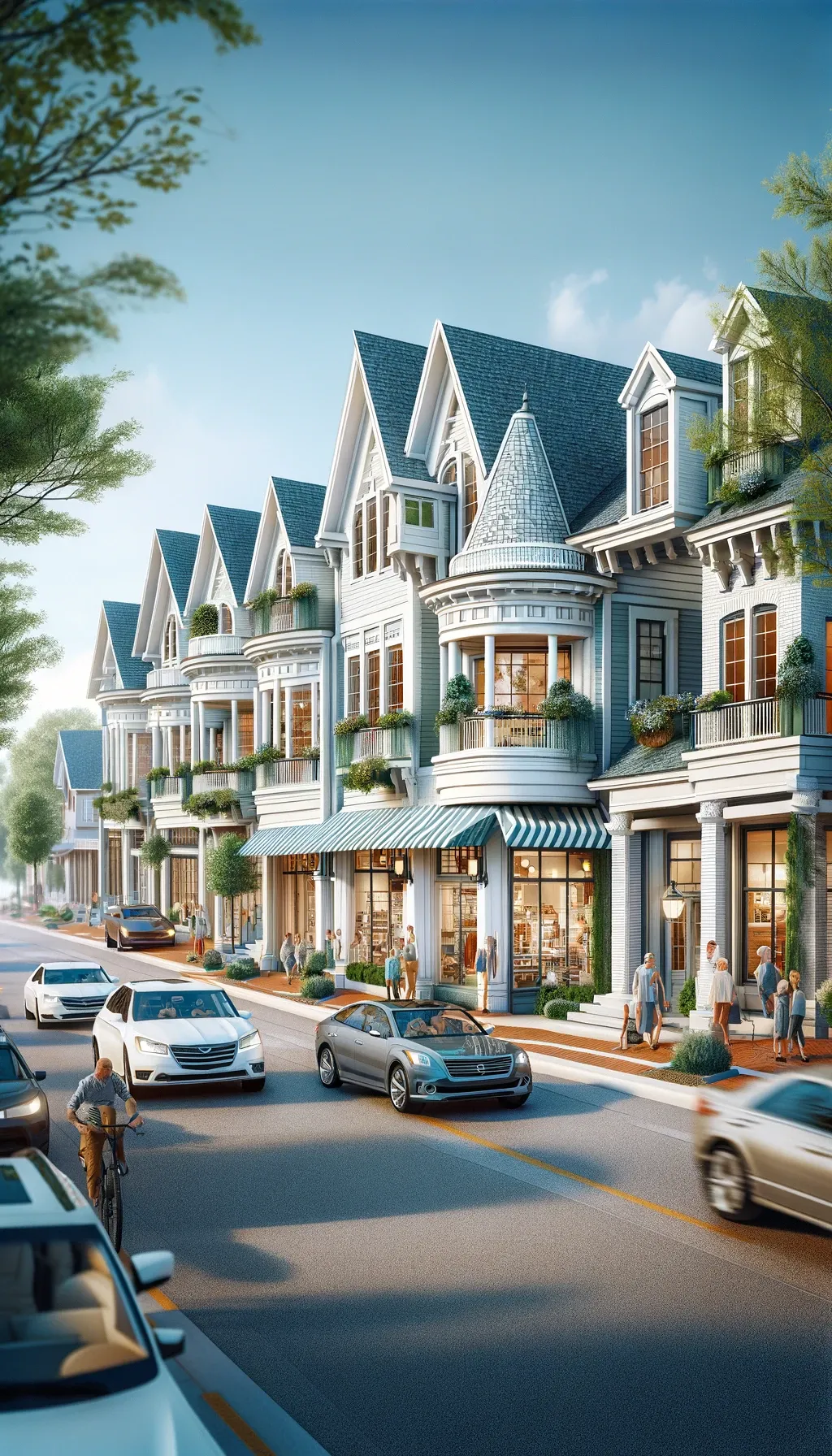 DALLE 2024-04-29 103802 - Revamp the provided street scene to feature cottage-like 3-story architecture appropriate for an upscale area in Harbor Springs Michigan Update th